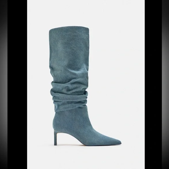 ZARA SLOUCHY DENIM BOOTS - Picture 6 of 16